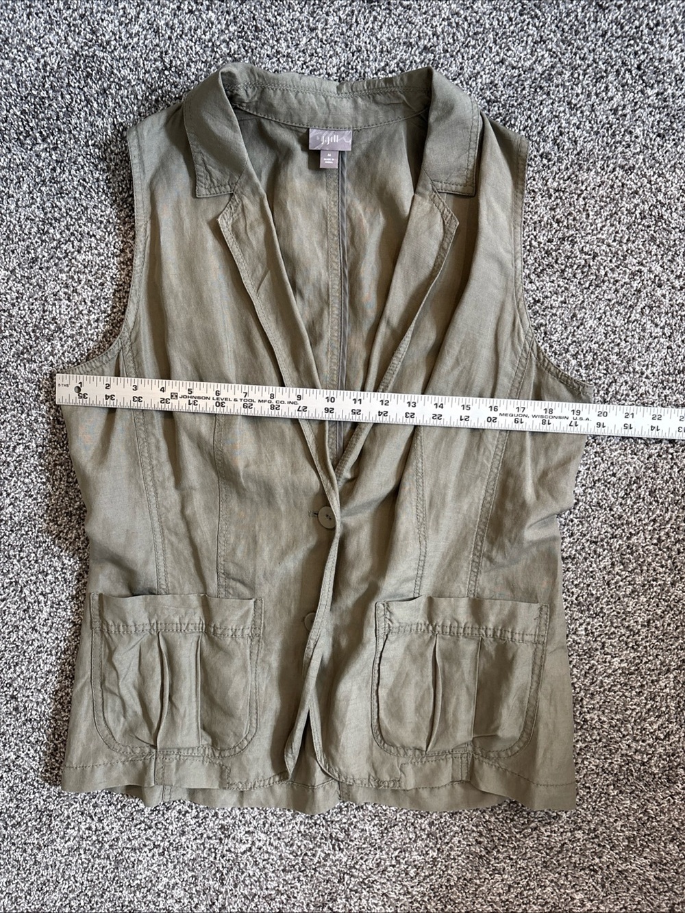 J. Jill Olive Green Utility Vest Silk Linen Blend Button Front Sleeveless Medium - Picture 10 of 11